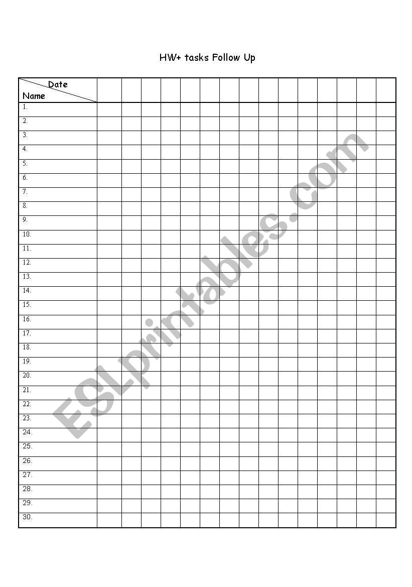 follow up chart worksheet