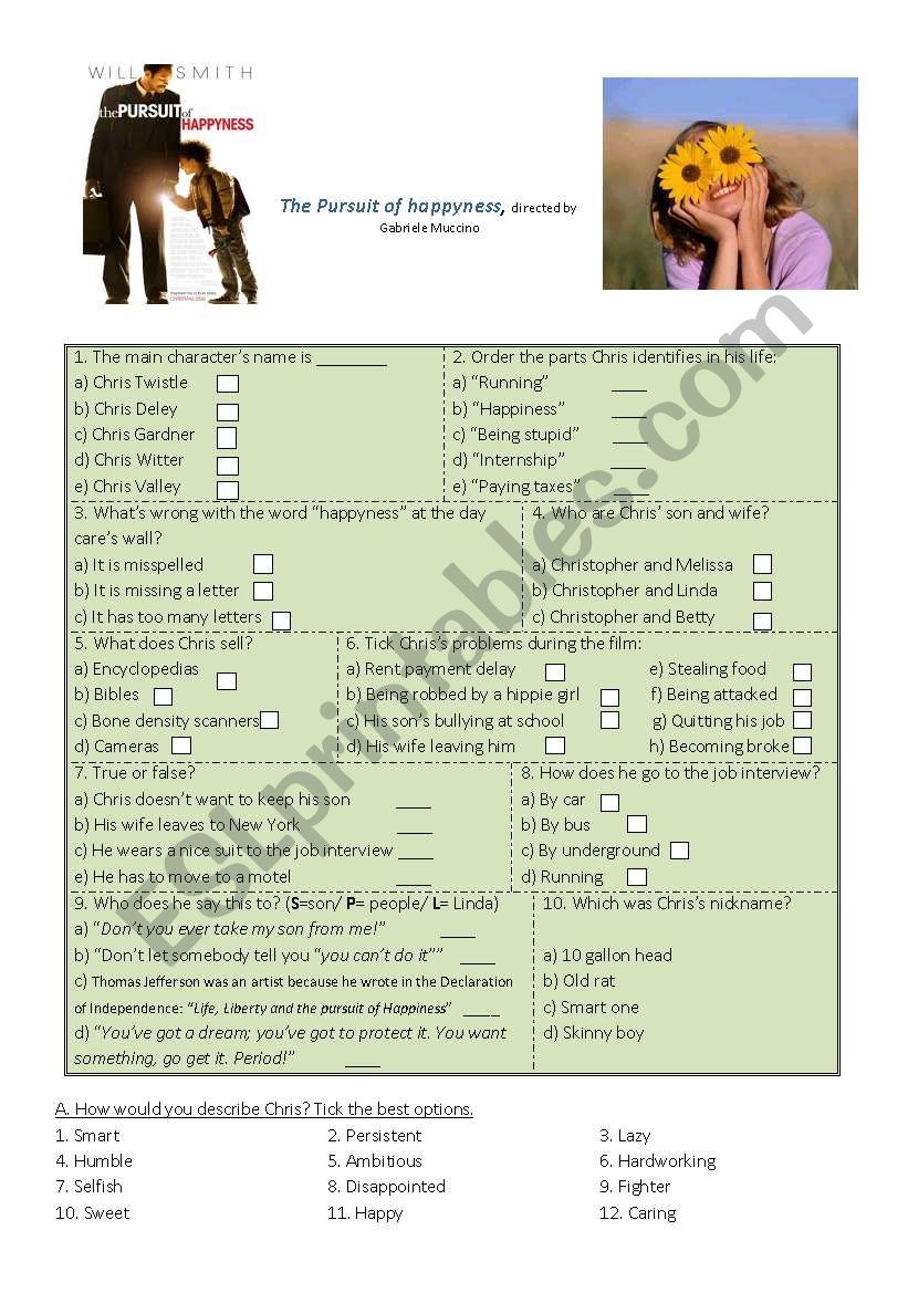 The Pursuit of Happyness worksheet