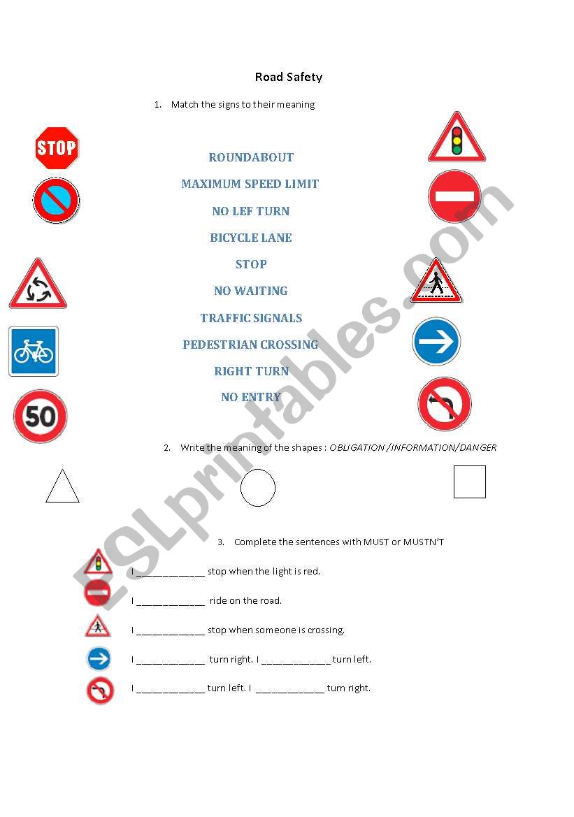Road safety worksheet