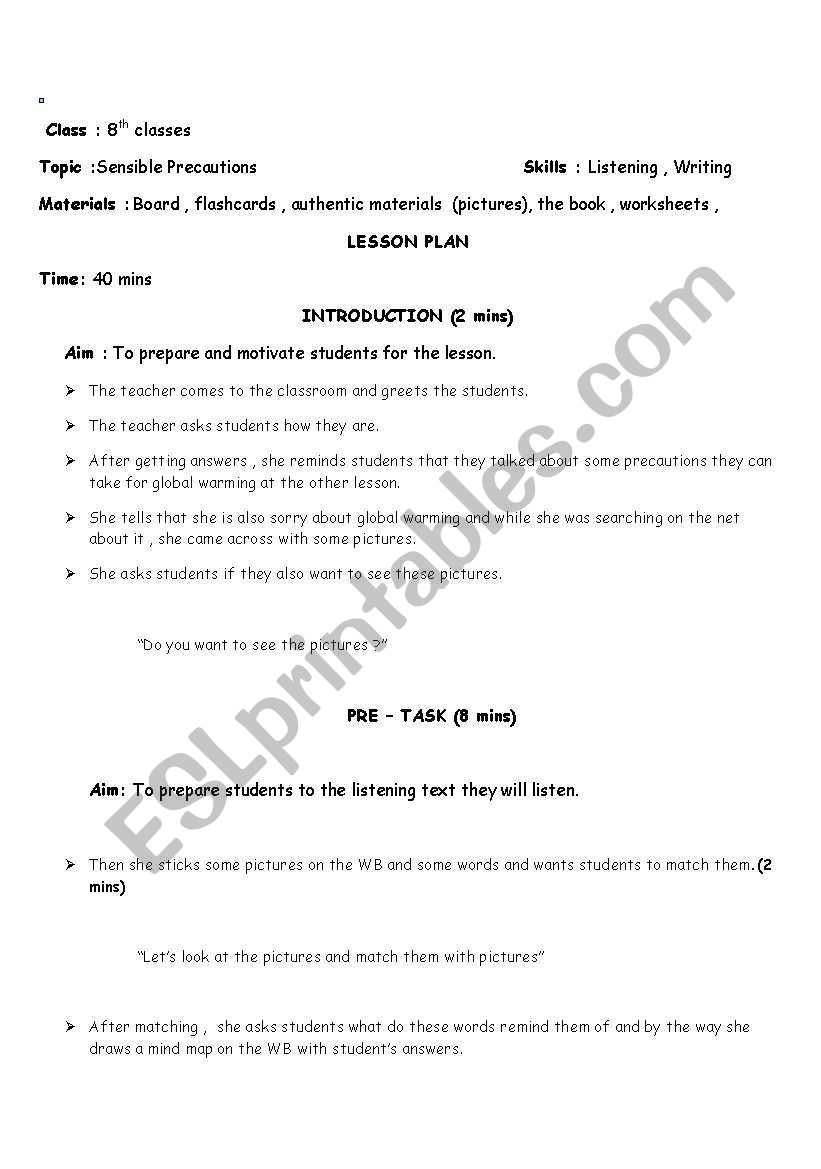 Sensible Precautions worksheet