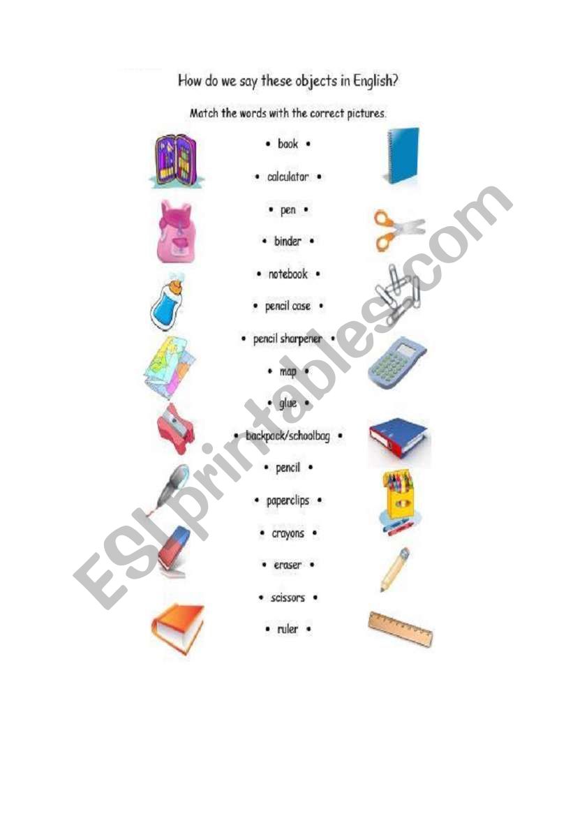 School Objects worksheet