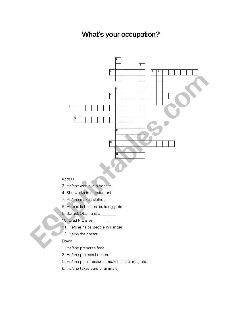 Occupations crossword worksheet