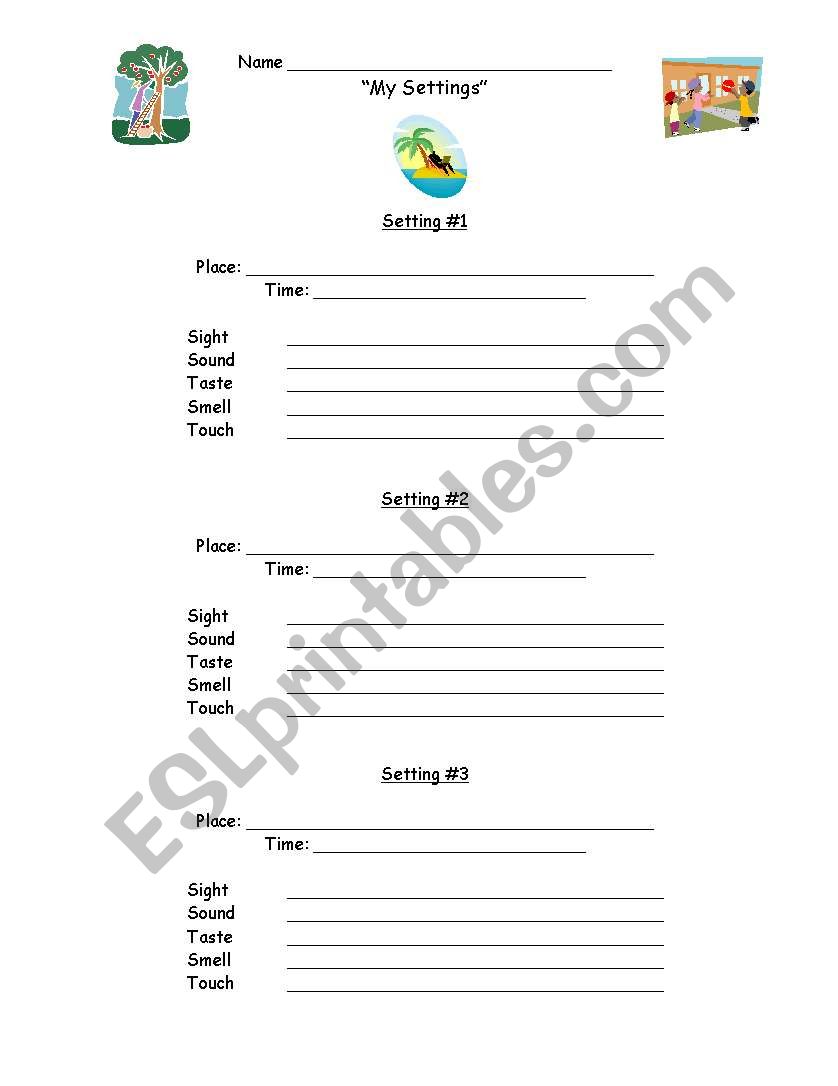 Setting - Sensory Writing worksheet