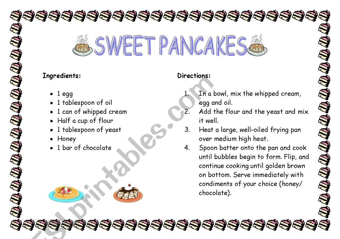 Recipe: sweet pancakes worksheet