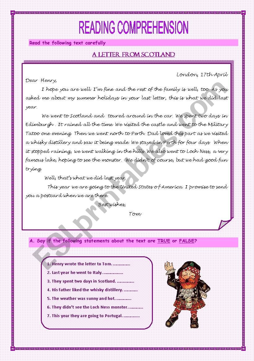 reading comprehension worksheet