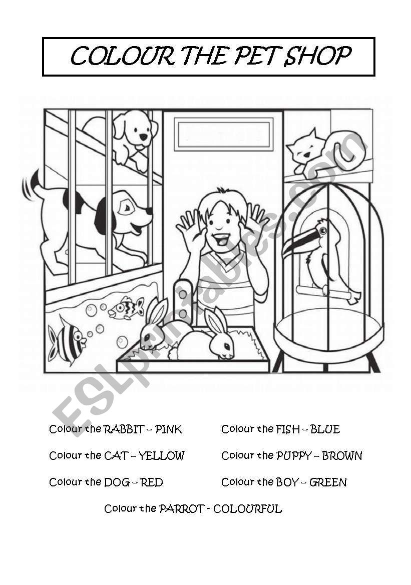 COLOUR THE PET SHOP worksheet