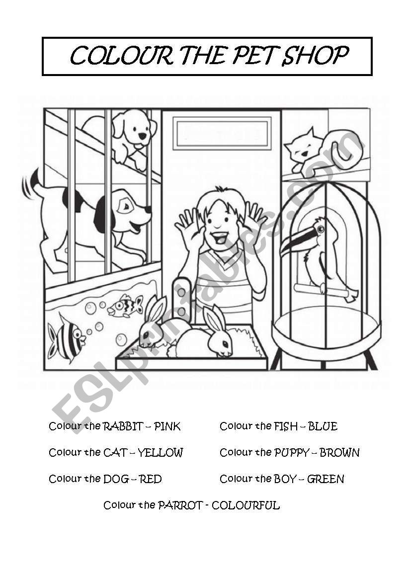 COLOUR THE PET SHOP worksheet