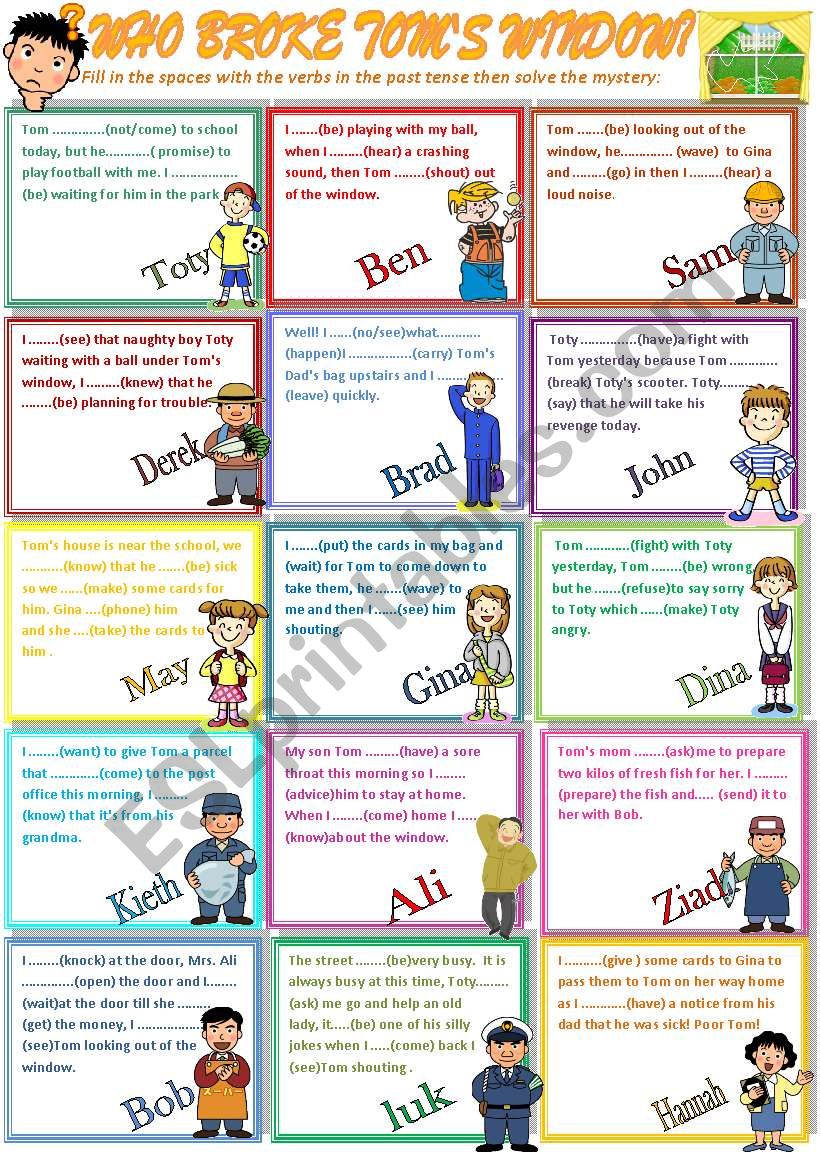 WHO BROKE TOMÂ´S WINDOW? worksheet