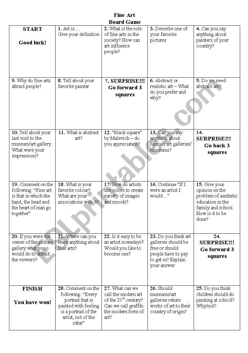 Fine Art (board game) worksheet