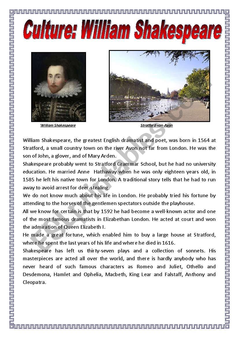 WILLIAM SHAKESPEARE worksheet