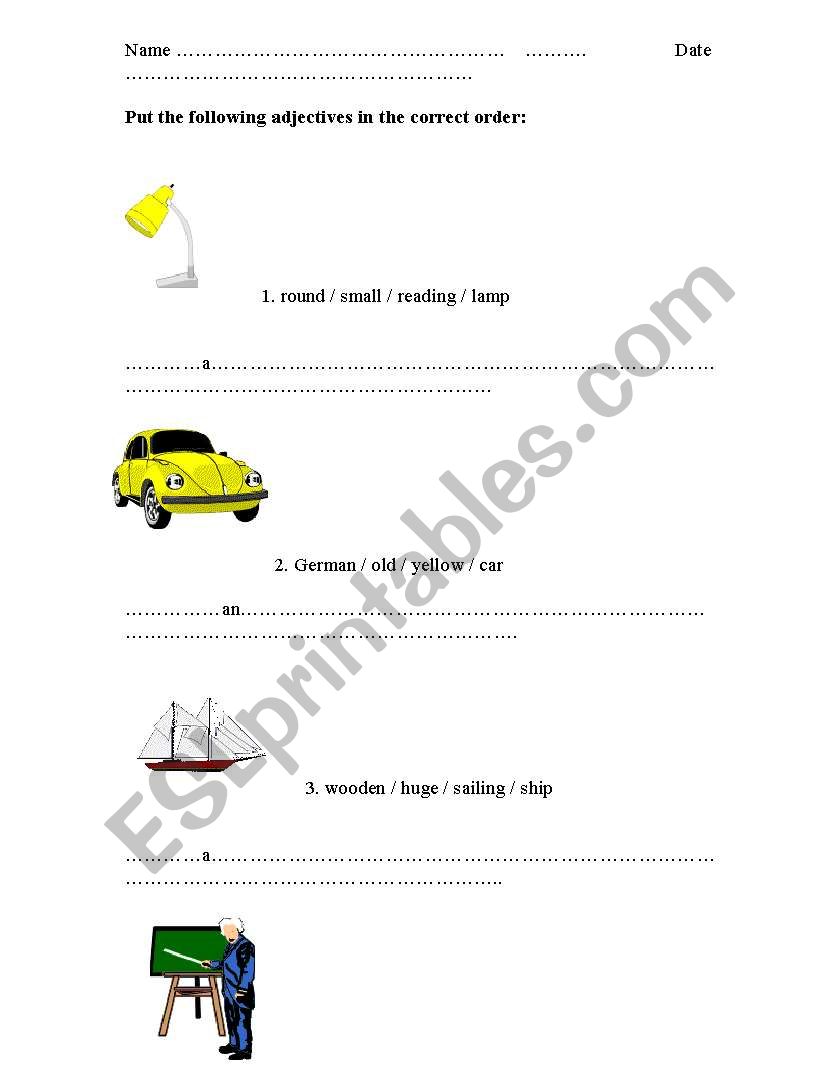 Adjective order activity 1 worksheet