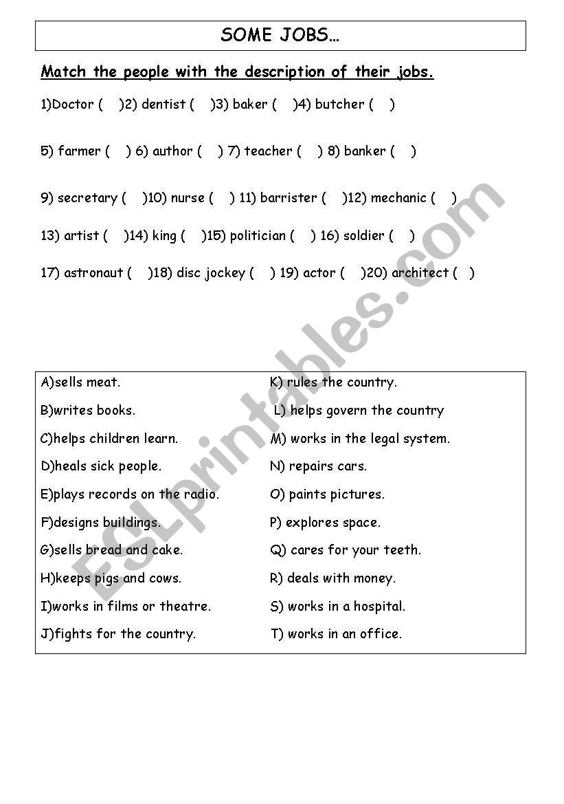 Some jobs worksheet