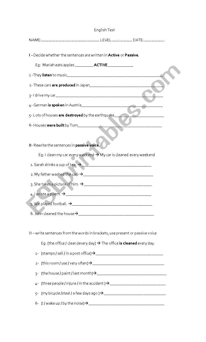 passive voice present and passive test