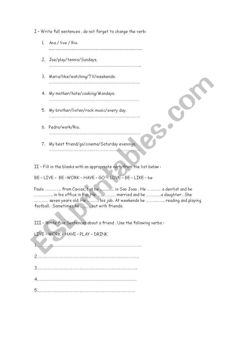 Present Simple 3rd person - Exercises