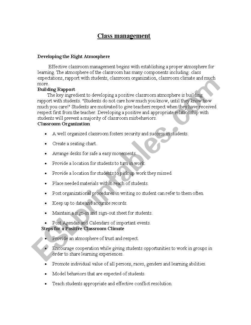 class management worksheet