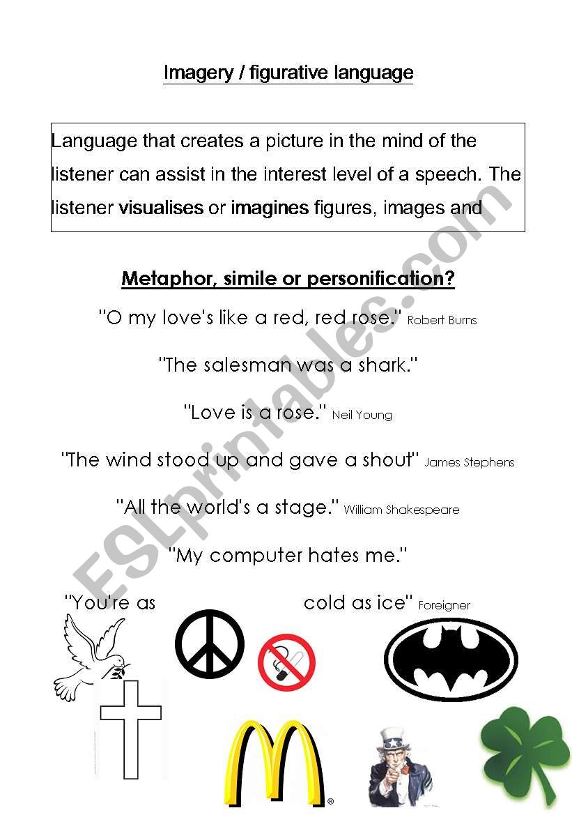 Imagery / figurative language worksheet