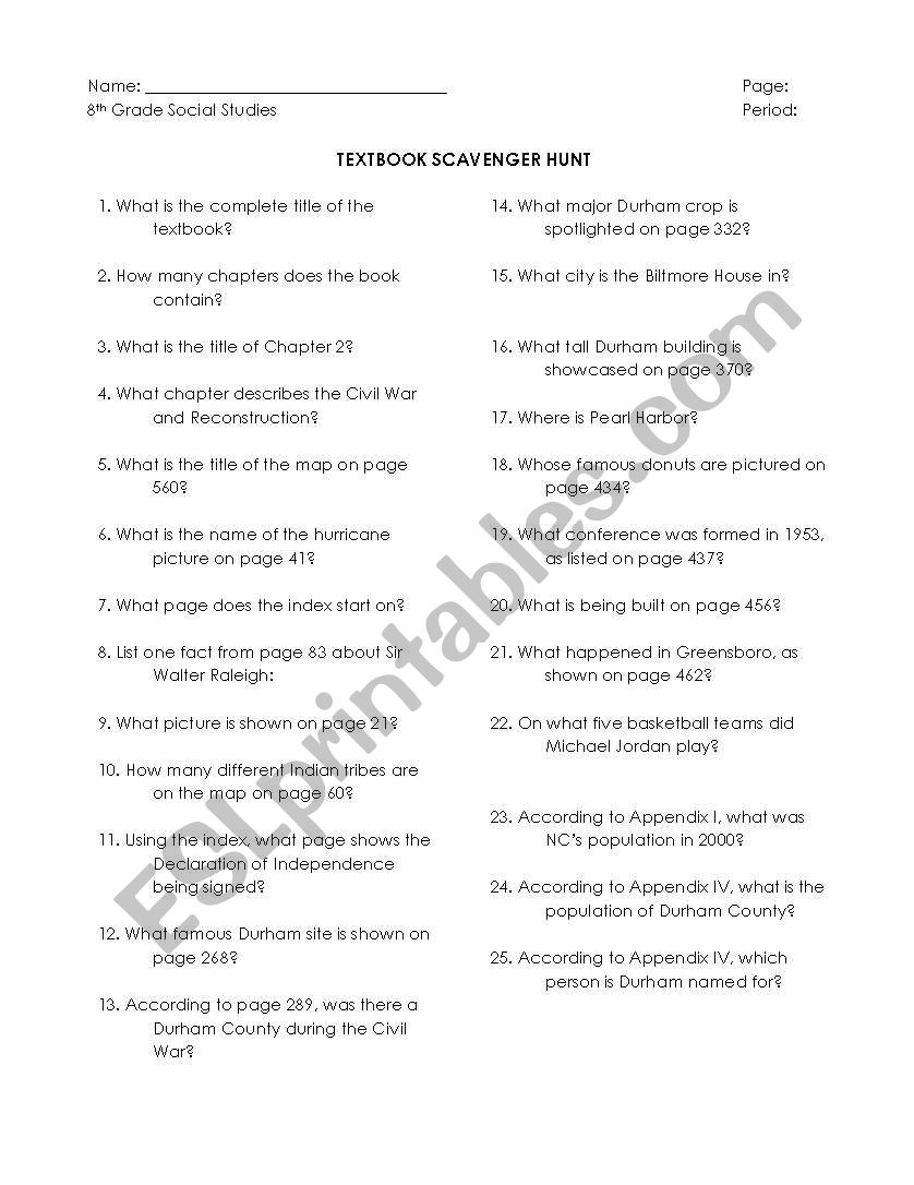 Room Scavenger Hunt worksheet