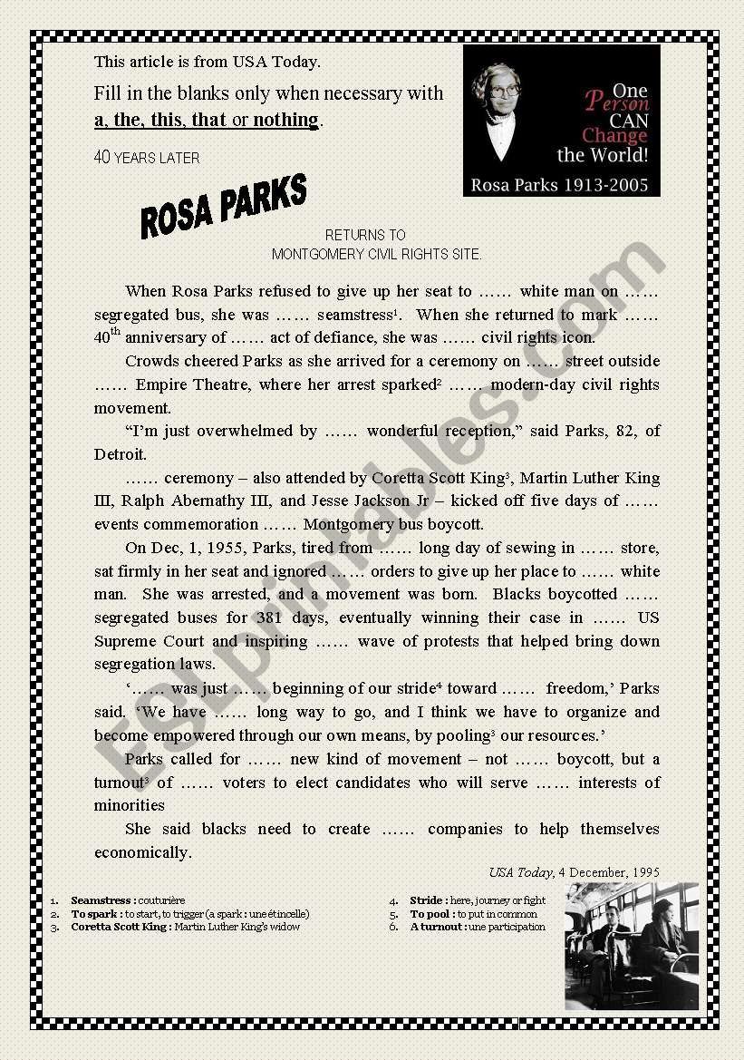 ROSA PARKS  (Fill in the blanks with a, the, this, that or nothing)