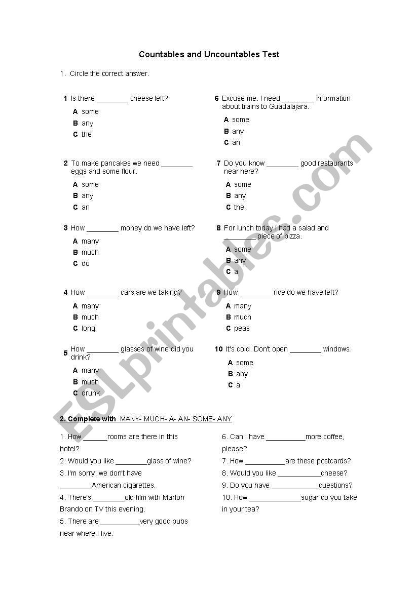 Countables and Uncountables test