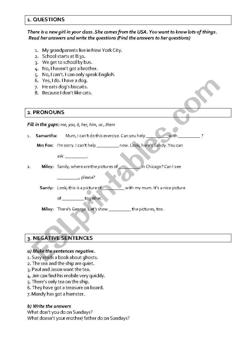 Mixed Grammar Box worksheet