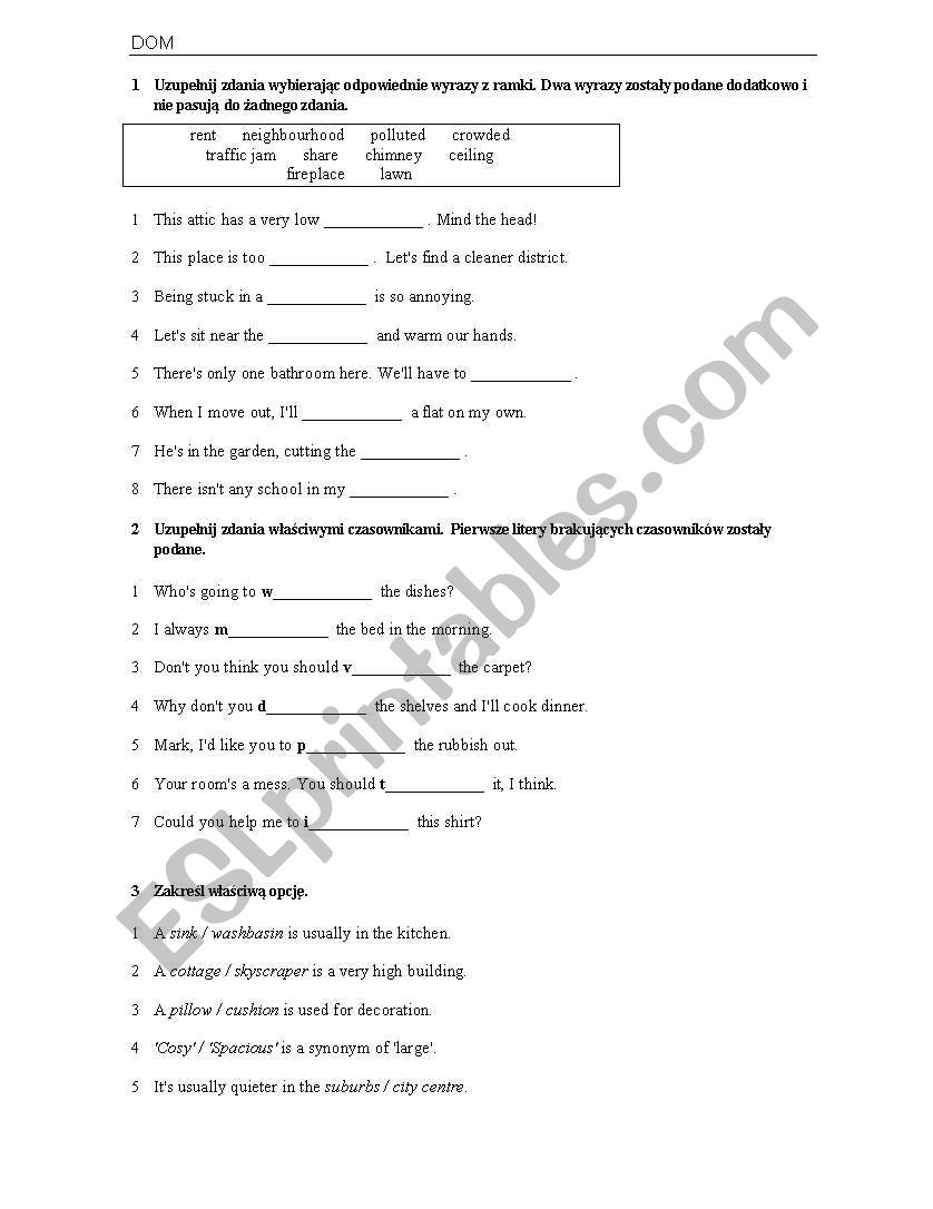 House vocabulary worksheet