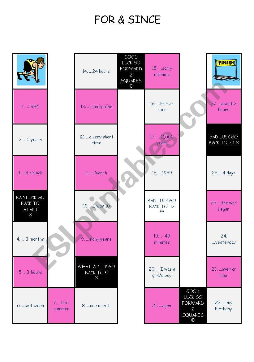FOR and SINCE game worksheet