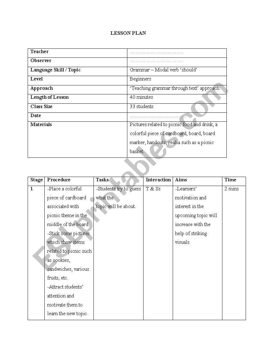 a lesson plan for teaching should- part 1