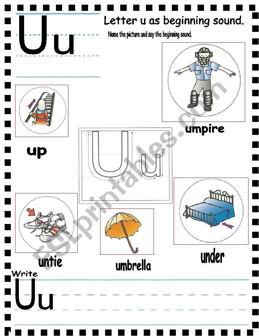 ABC letter Uu as beginning sound and sentences