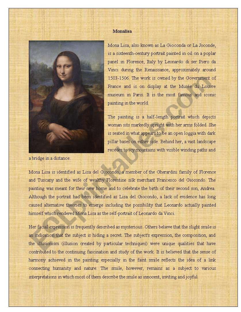 Painting 1 ( Monalisa) worksheet