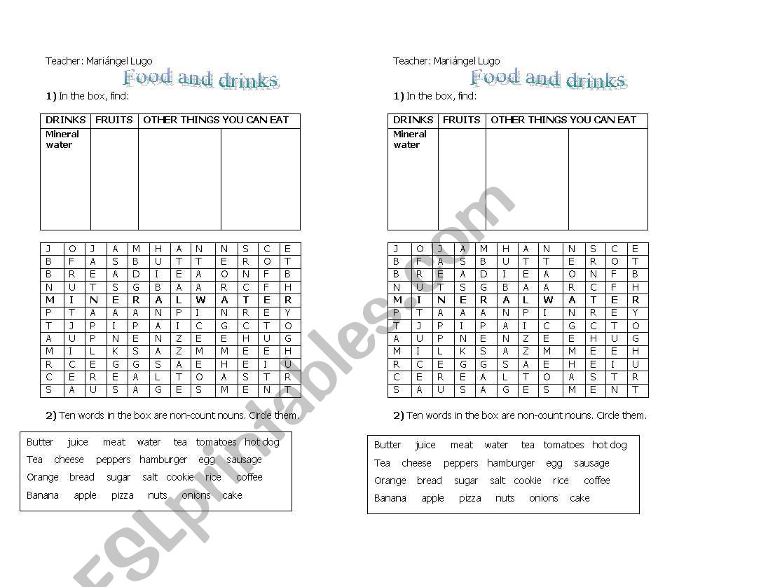 count and non count nouns (Food and drinks)