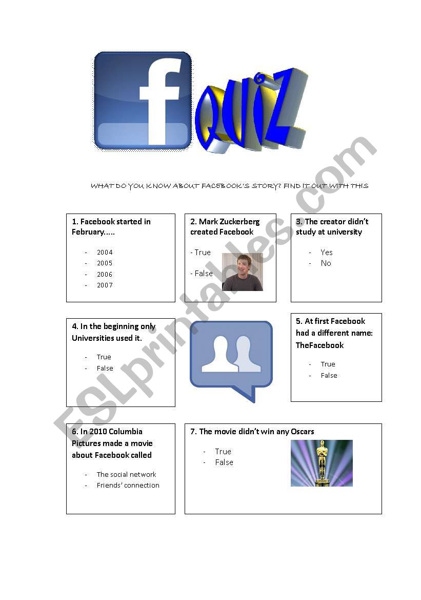 FACEBOOK QUIZ worksheet