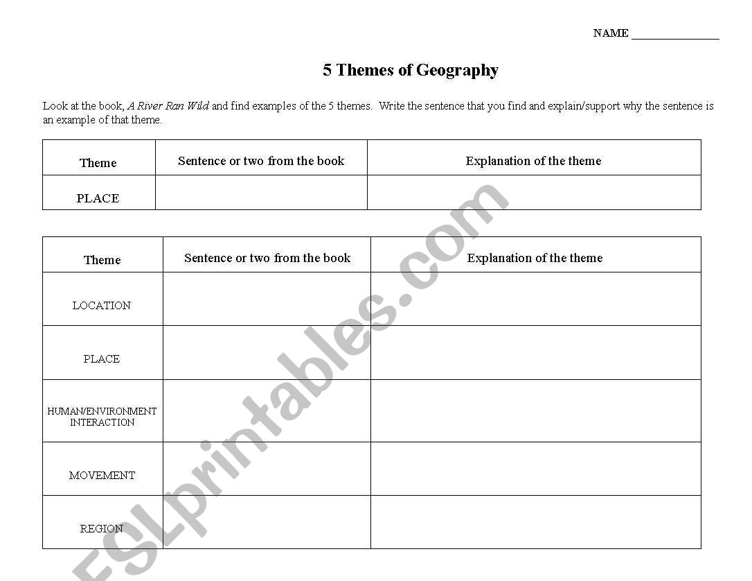 5 themes worksheet