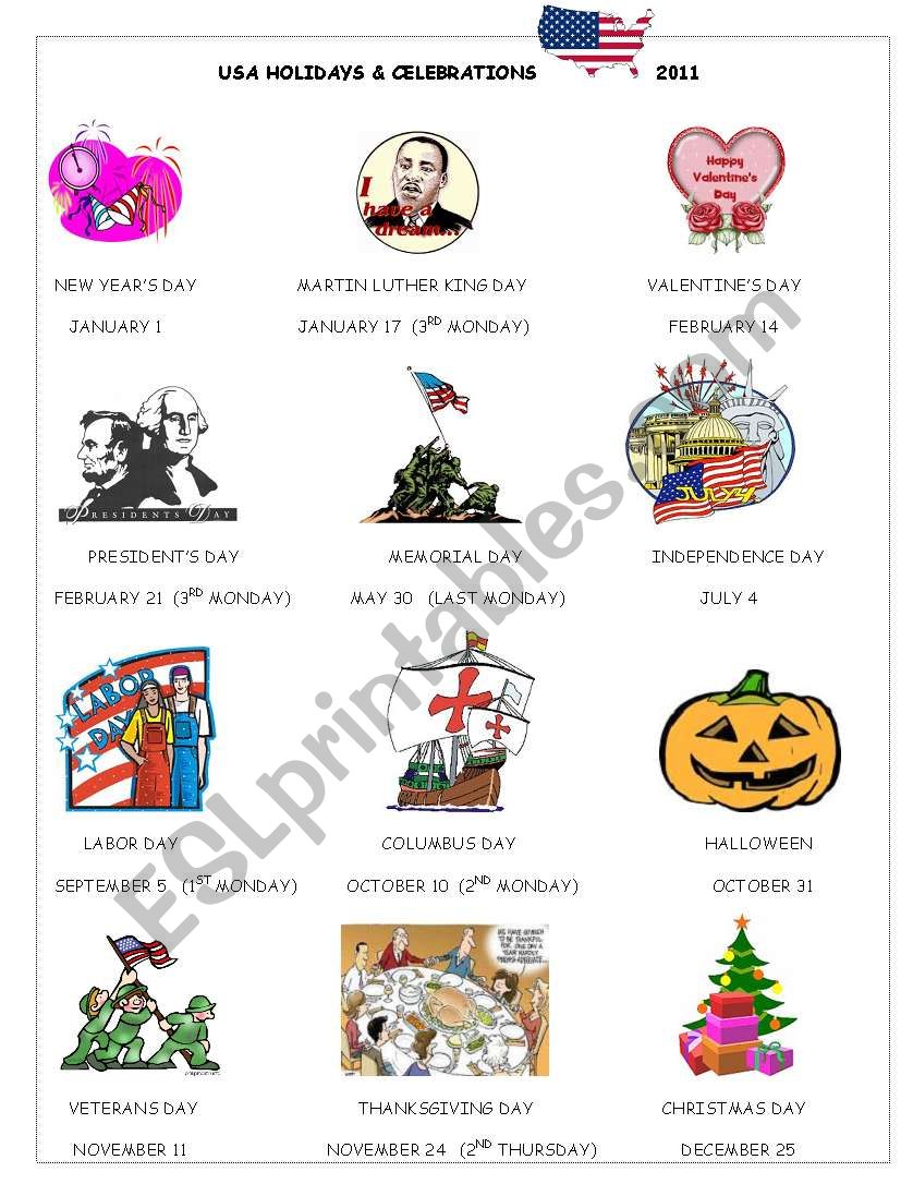 USA HOLIDAYS worksheet