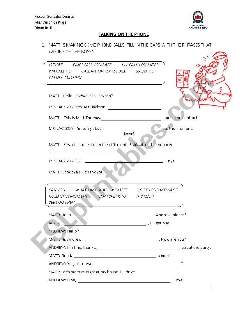 ON THE PHONE! worksheet