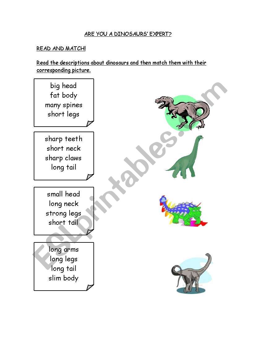 Matching activity: Dinosaurs. worksheet