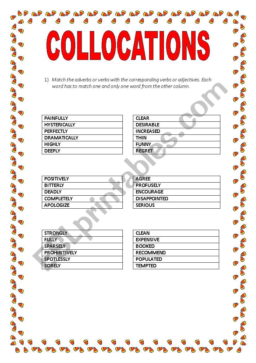 MEMORABLE COLLOCATIONS worksheet