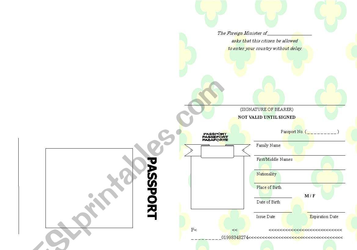 Passport Template worksheet