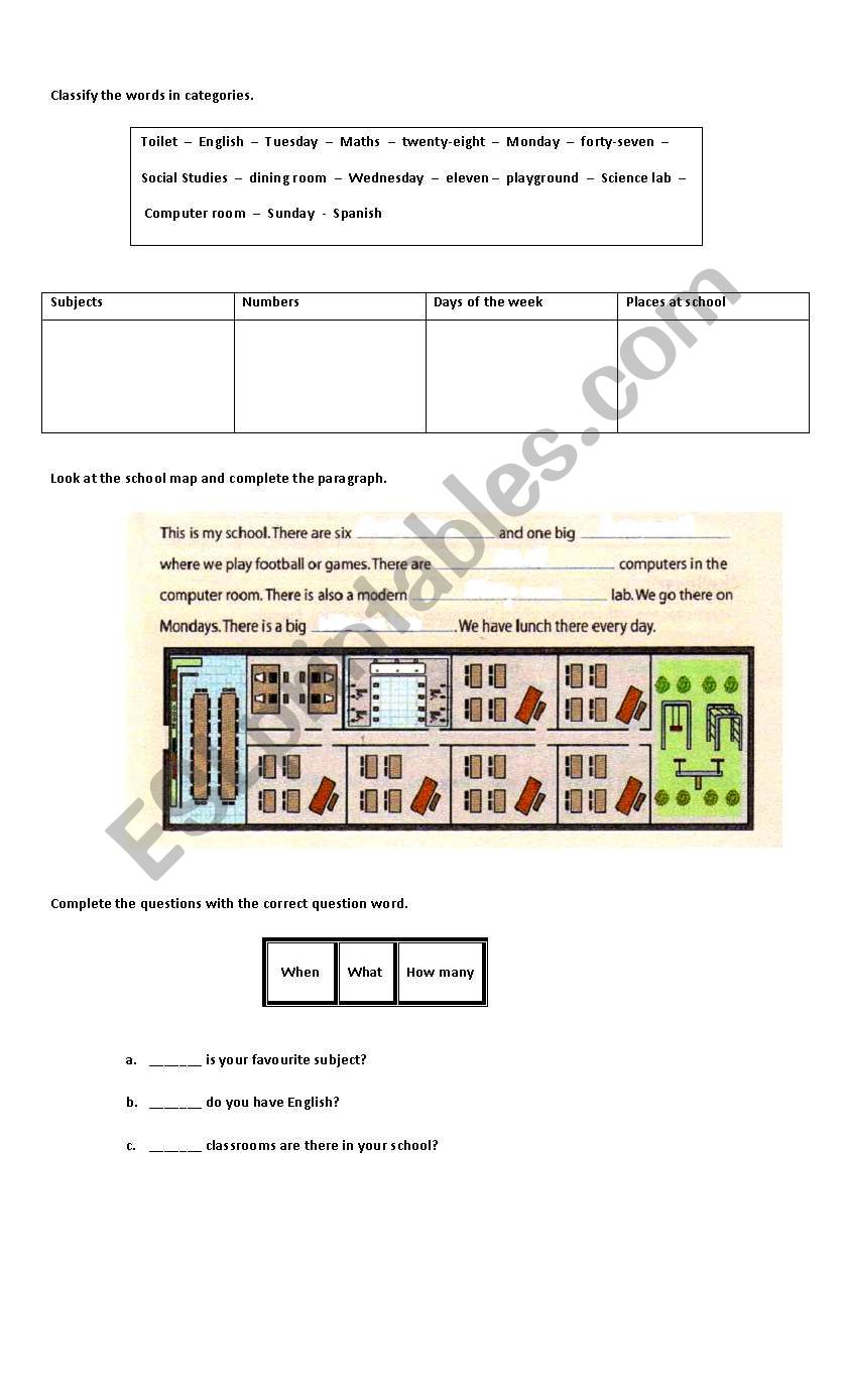 Places at school worksheet