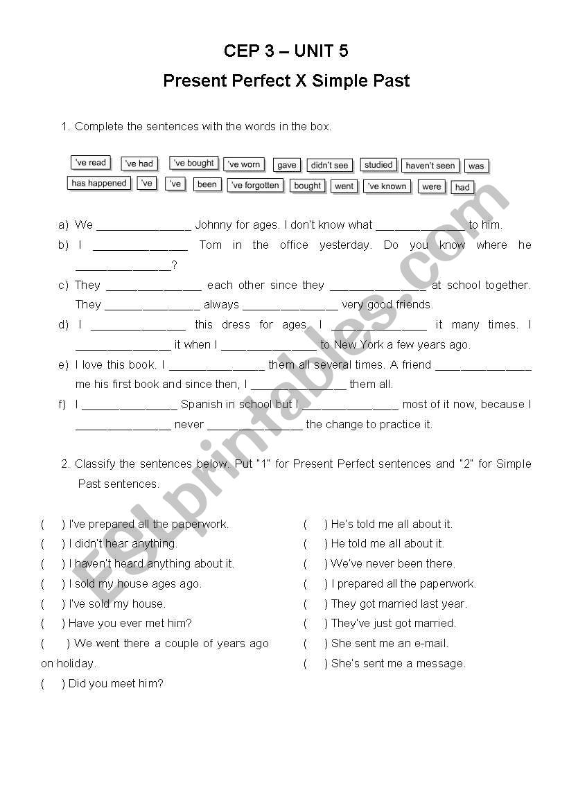 Present PErfect vs Simple Past - ESL worksheet by faydrama