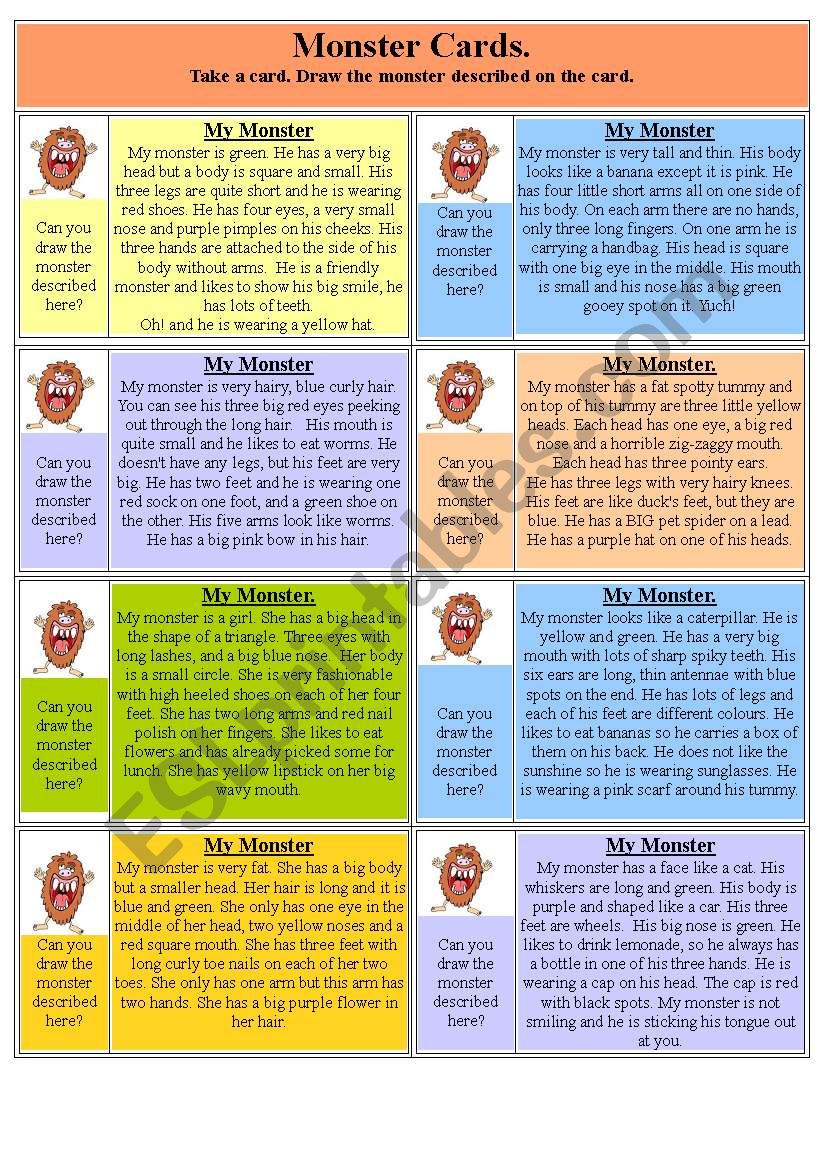 My Monster cards. worksheet