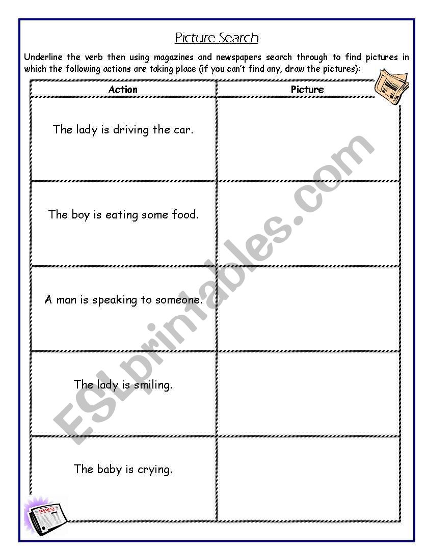 Verb Picture Search worksheet