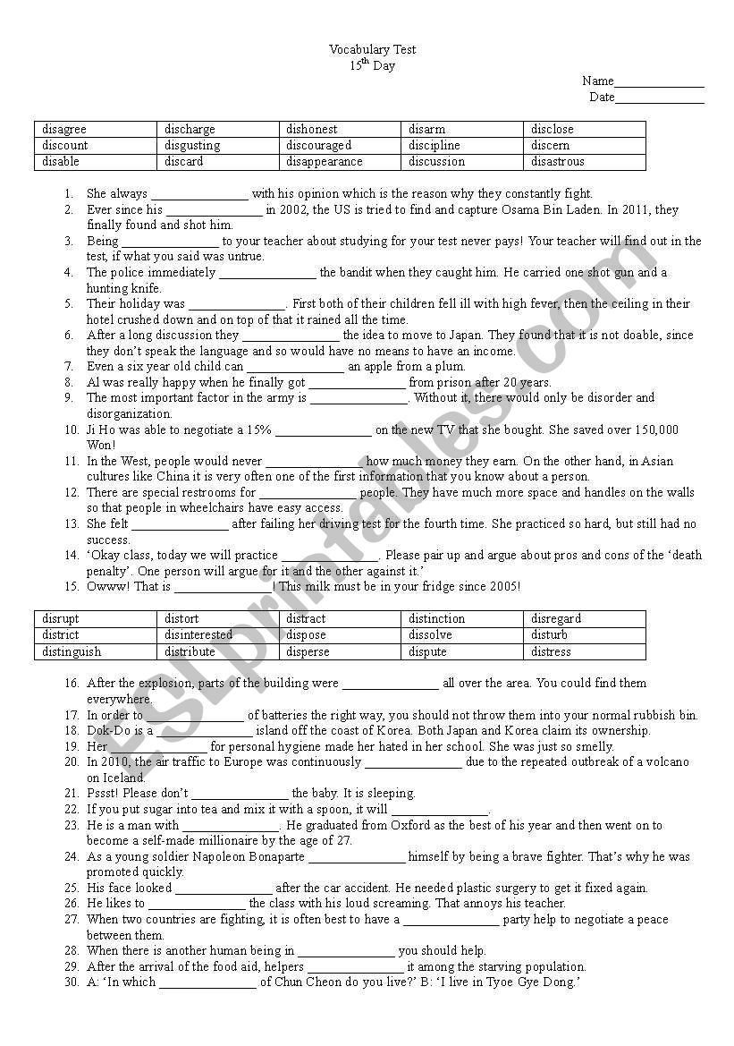 Vocabulary Test Day 15 (LinguaForum)