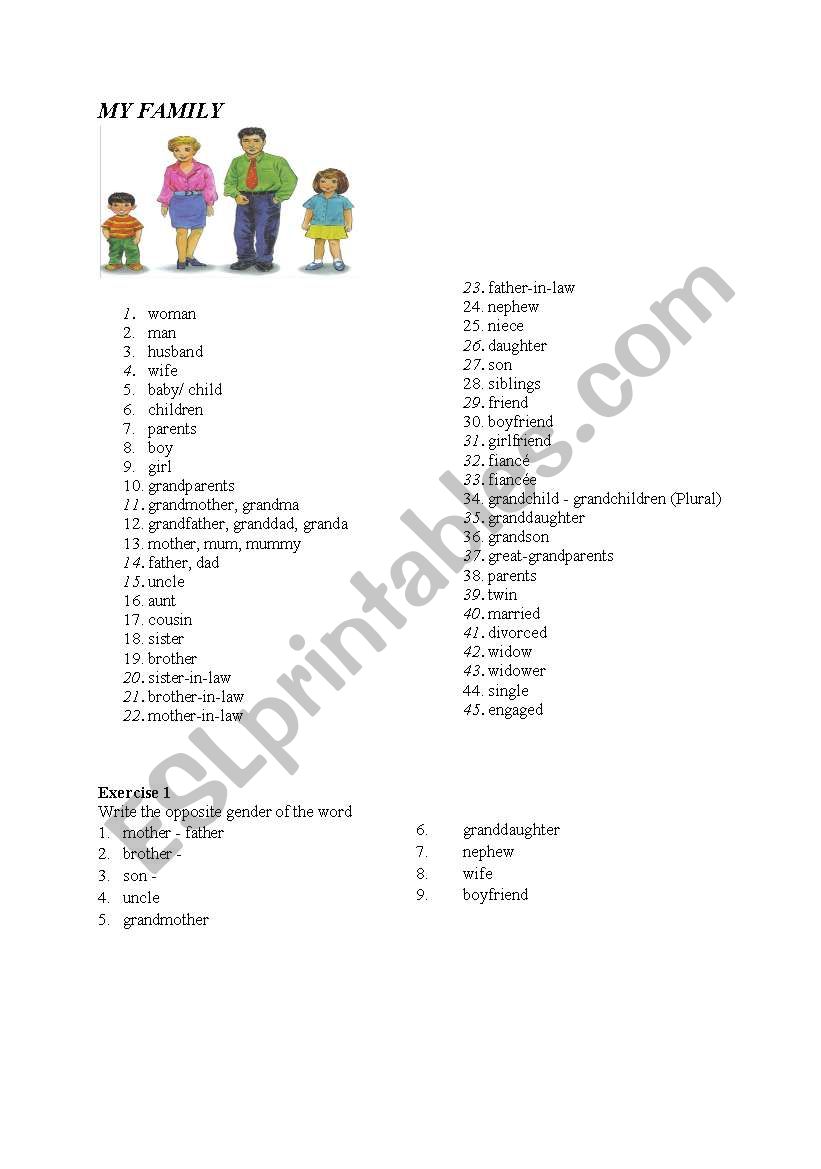 My family worksheet
