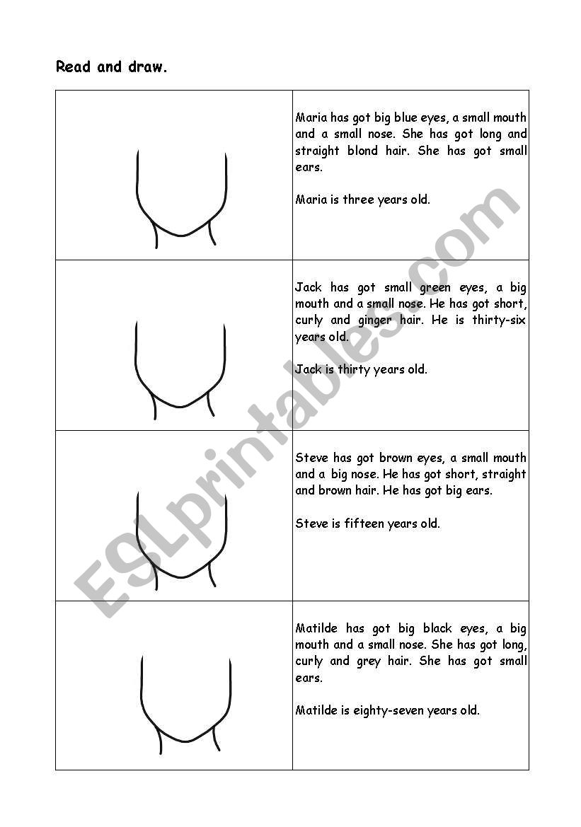 faces worksheet