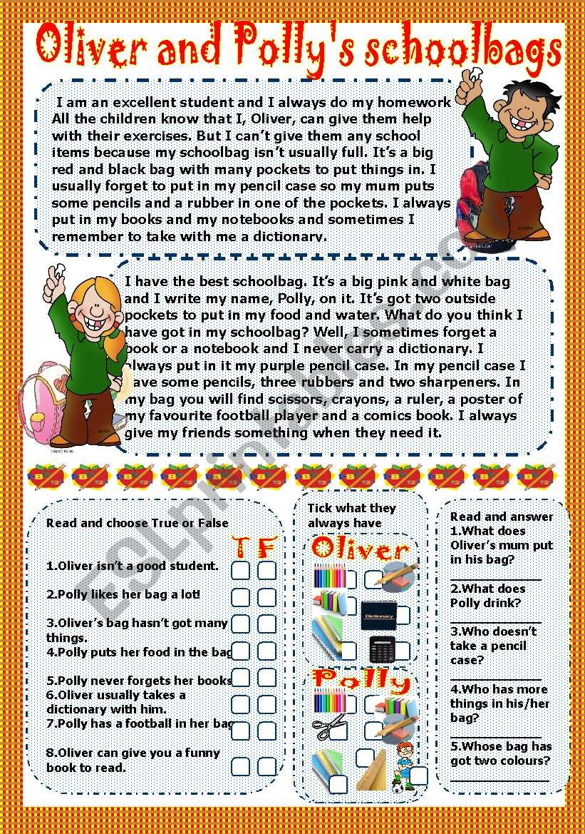 oliver and pollys schoolbags worksheet
