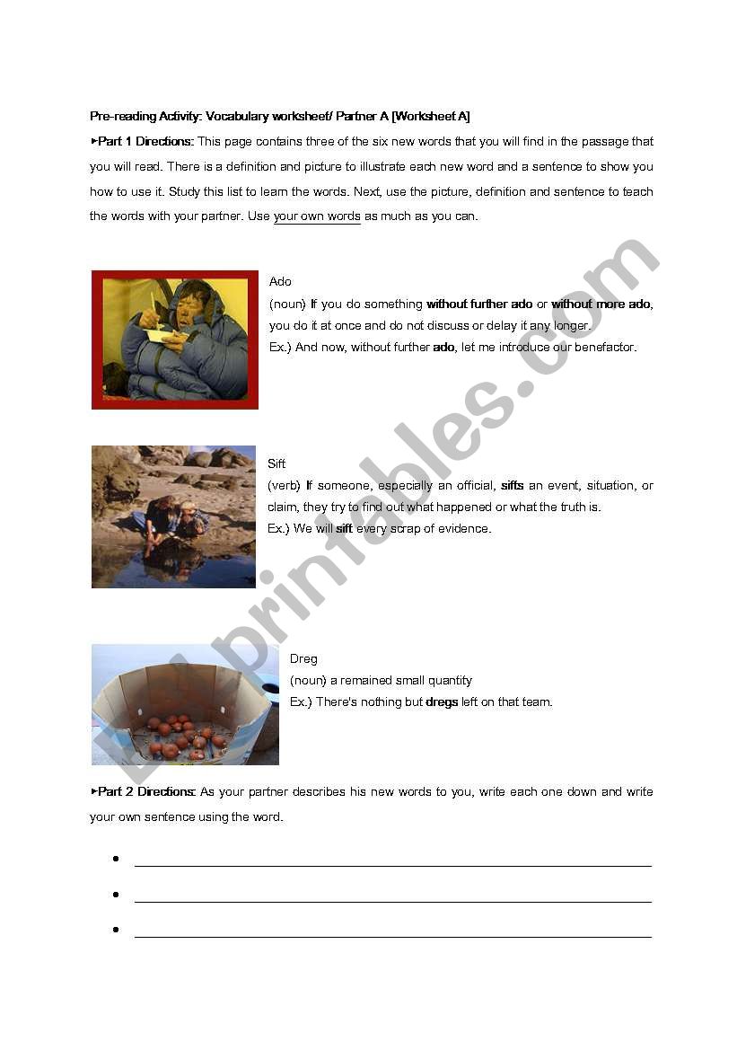 pre activity worksheet