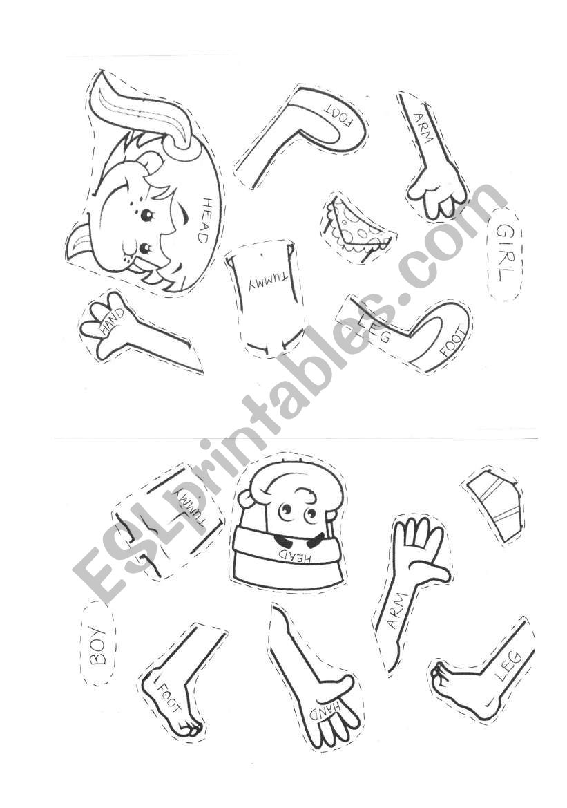 قسري رطب تبصر  Body Parts cloze and cut and paste - ESL worksheet by sueleach65