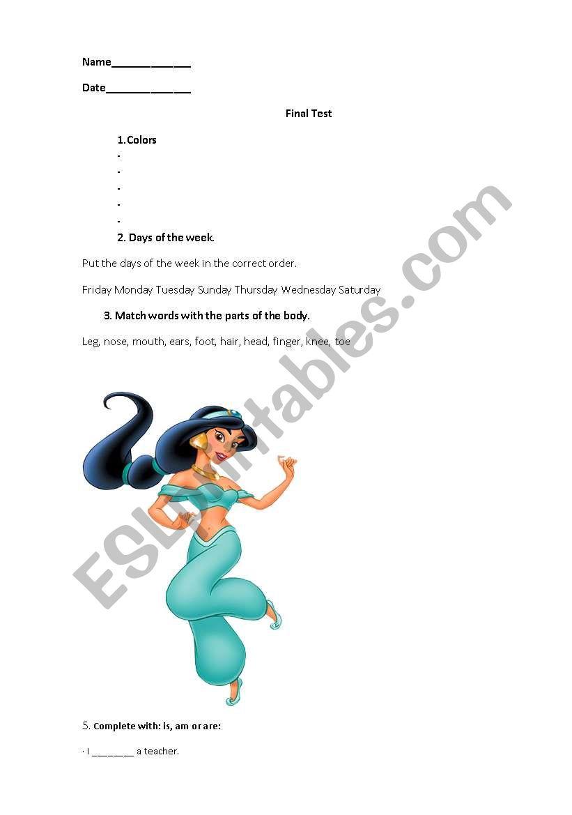 Final test for kids worksheet