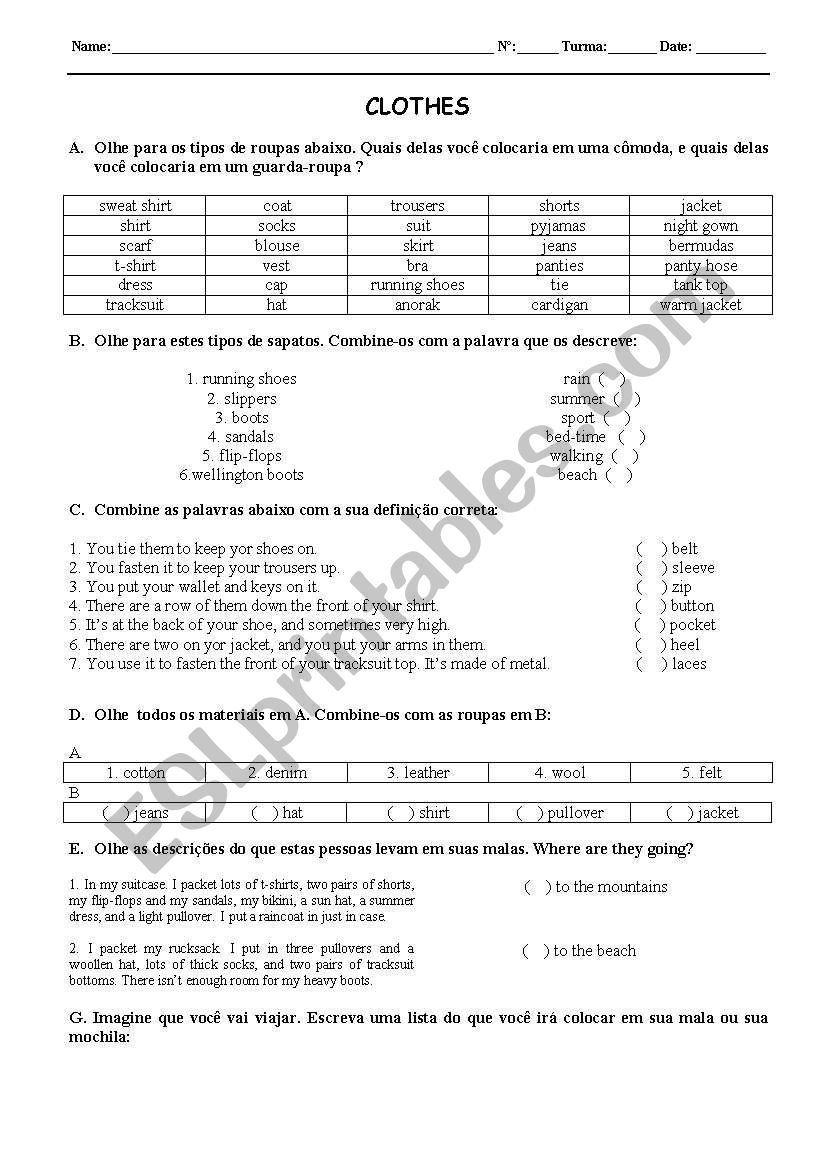 CLOTHES WORK worksheet