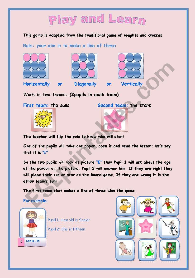 Play and learn worksheet